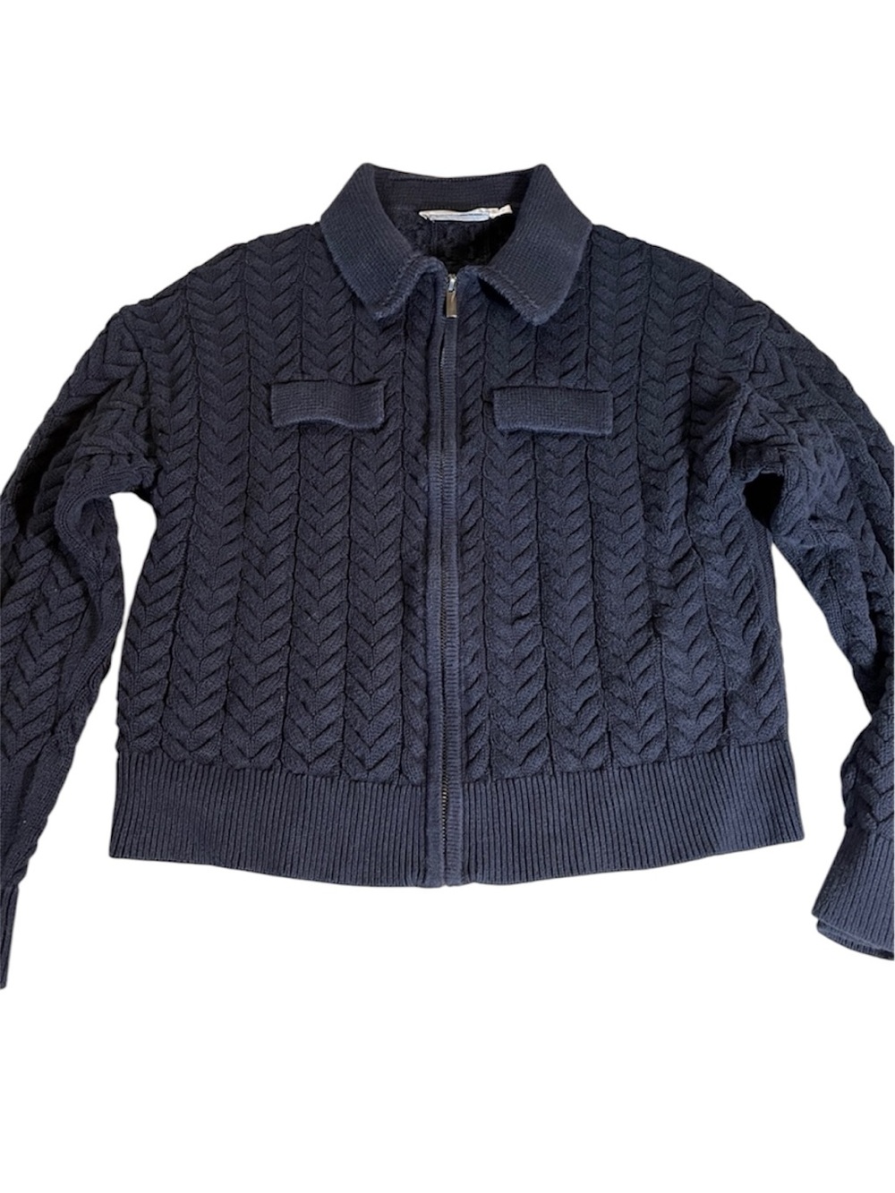 Contemporaine by SIMONS 
Navy Cable Knit Zip Front Sweater
Large